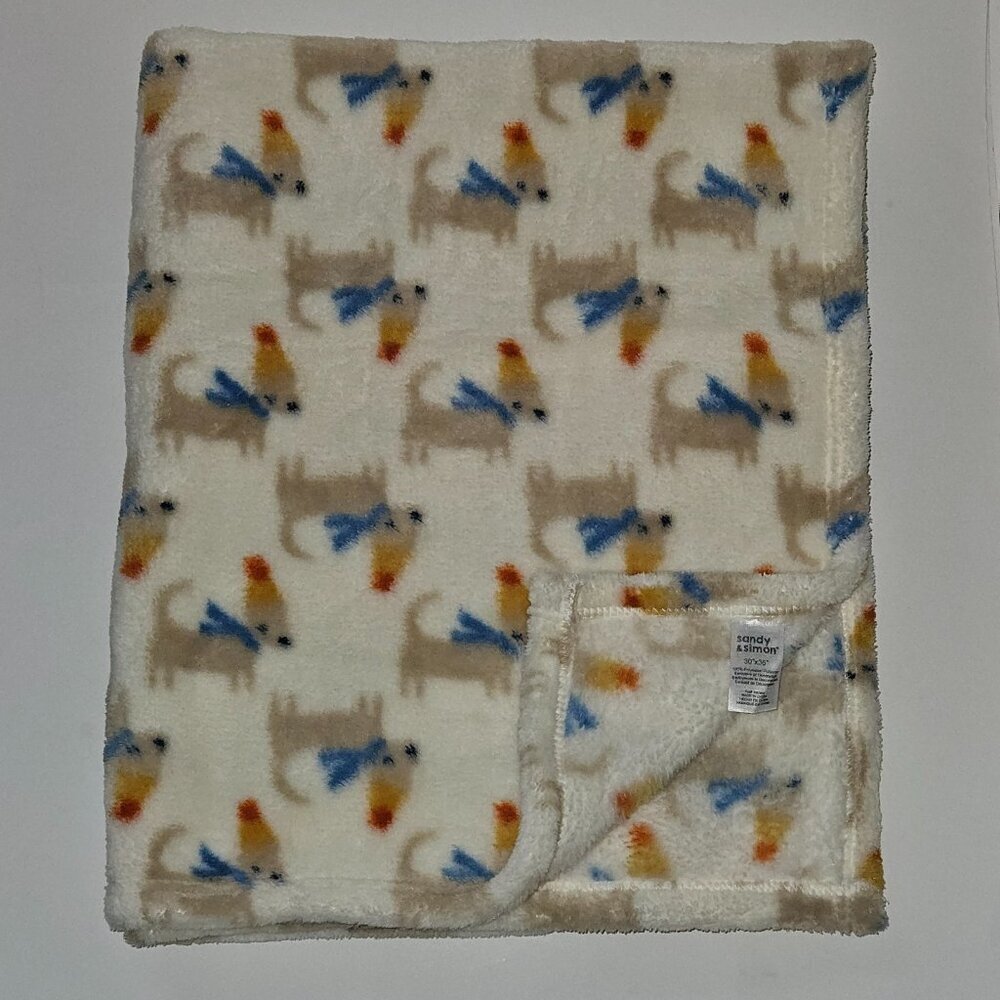 Sandy & Simon Fleece Baby Blanket 30x36 Brown Puppy Dog Wearing Blue Scarves
